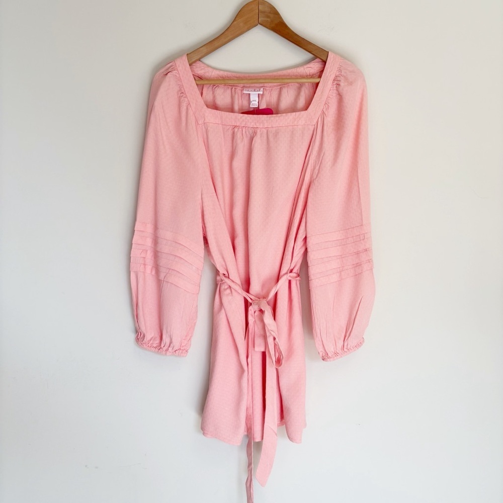 NWT Isabel Maternity Peach Orange Tie Waist Top Square Neck Puff Sleeve XXL